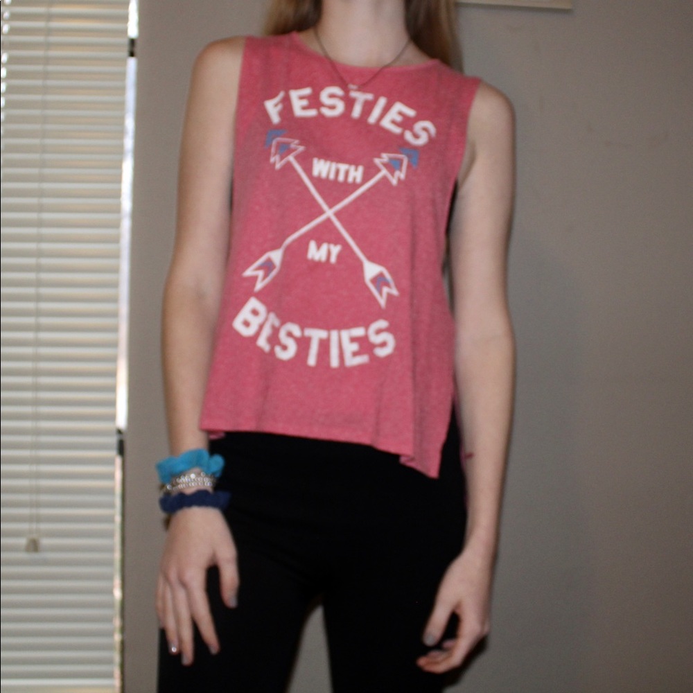 Cute Delia's High-Low Graphic Muscle Crop Tank